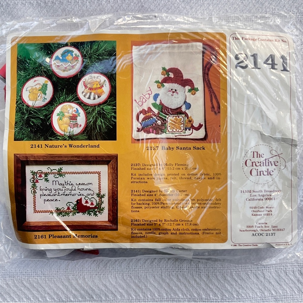 VTG Creative Circle Christmas Ornament Gift Tag Cross Stitch Needlepoint Kit